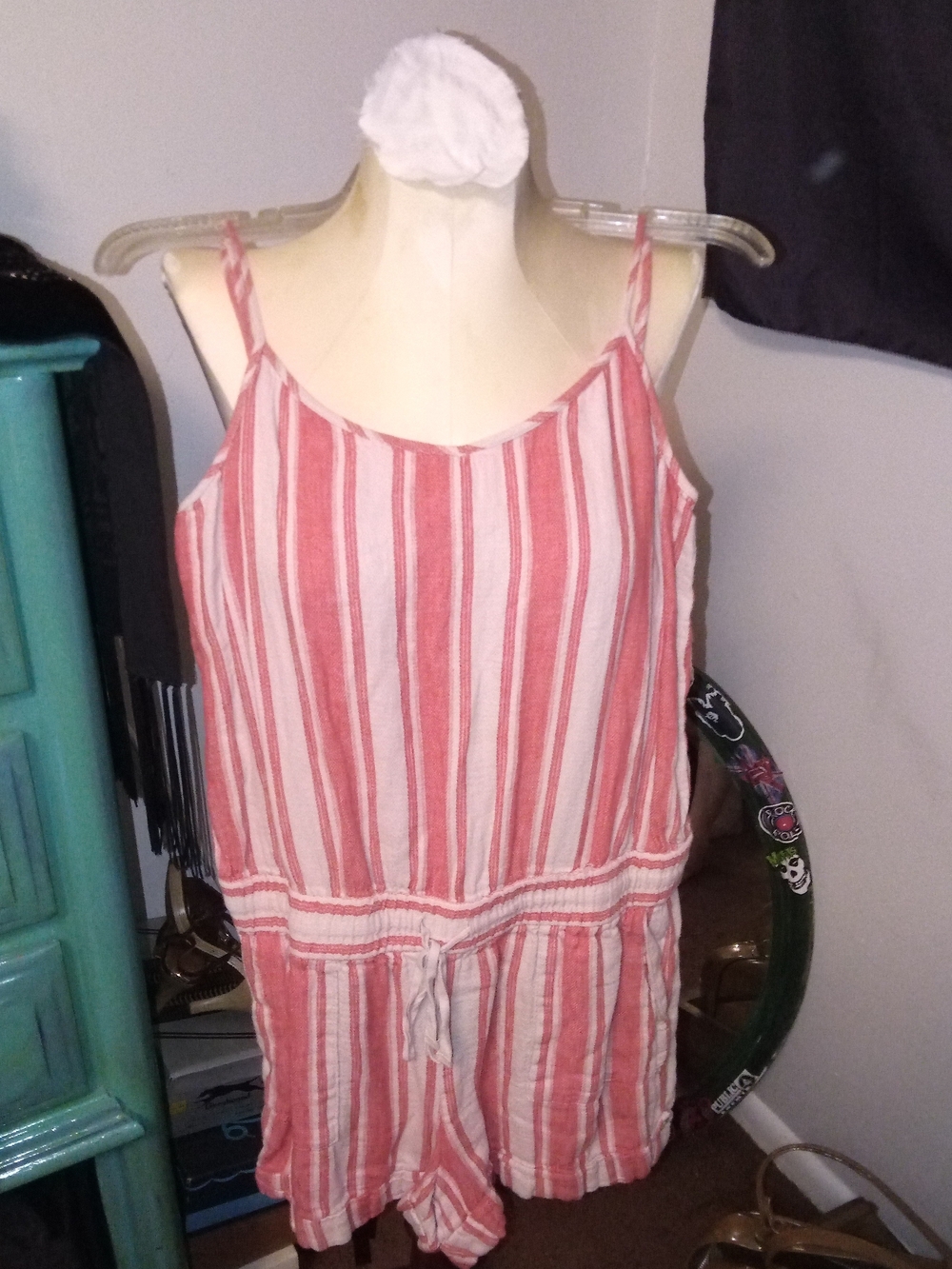 LOFT Pink & White Striped Sleeveless Romper